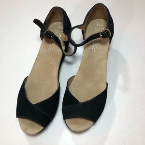 Toms black suede wedge platform shoes